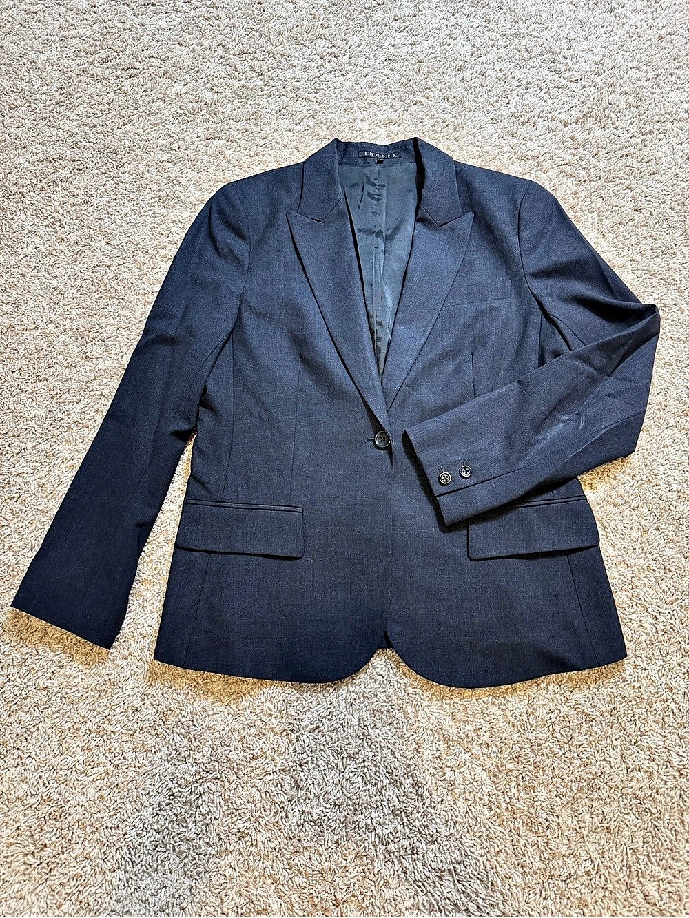 Theory Women's Wool One-Button Blazer Jacket Navy Blue Size 12